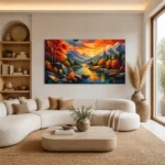Panoramic Modern River Landscape Canvas Wall Art