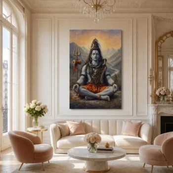 Lord Shiva Meditating in Himalayan Valley Canvas Wall Art