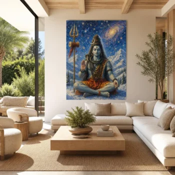 Cosmic Lord Shiva Meditating in Snowy Himalayas Canvas Wall Art