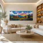 Starry Wildflower Mountain Meadow Landscape Canvas Wall Art