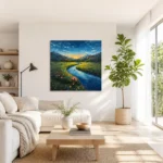 Impressionist Mountain Valley River Canvas Wall Art