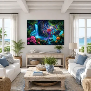Celestial Oasis Psychedelic Neon Landscape Canvas Wall Art